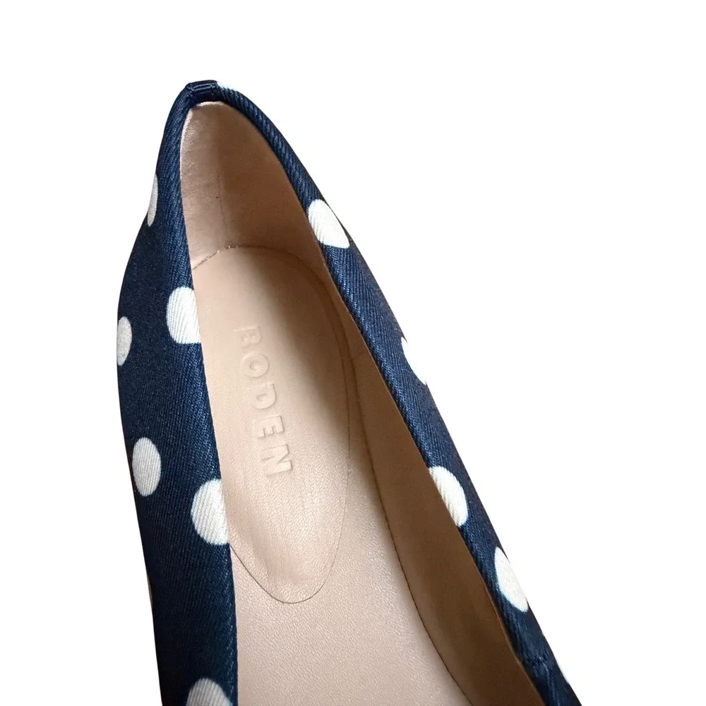 Boden Chisel Toe Navy White Polka Dot Bow Pointed Toe Flats A1946 40 - Picture 6 of 8